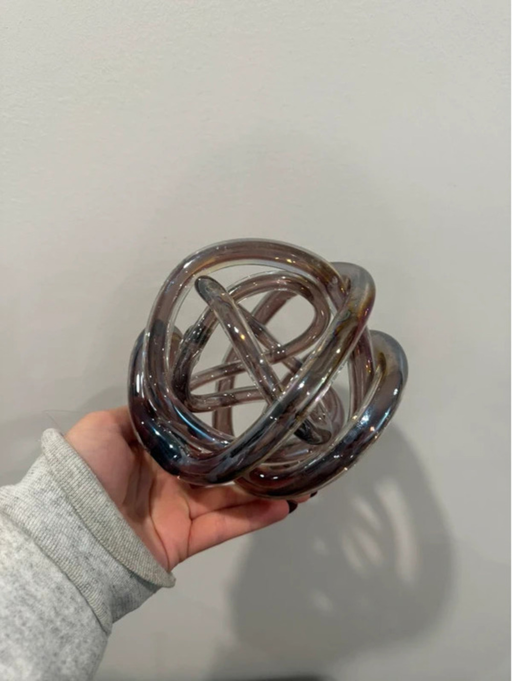 Vintage Amethyst Iridescent Art Glass Infinity Knot Sculpture